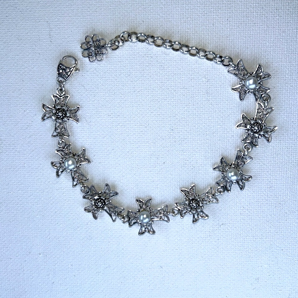 NWOT Sterling Silver & Cultured Pearl Crosses Bracelet Made in Turkey Byzantine